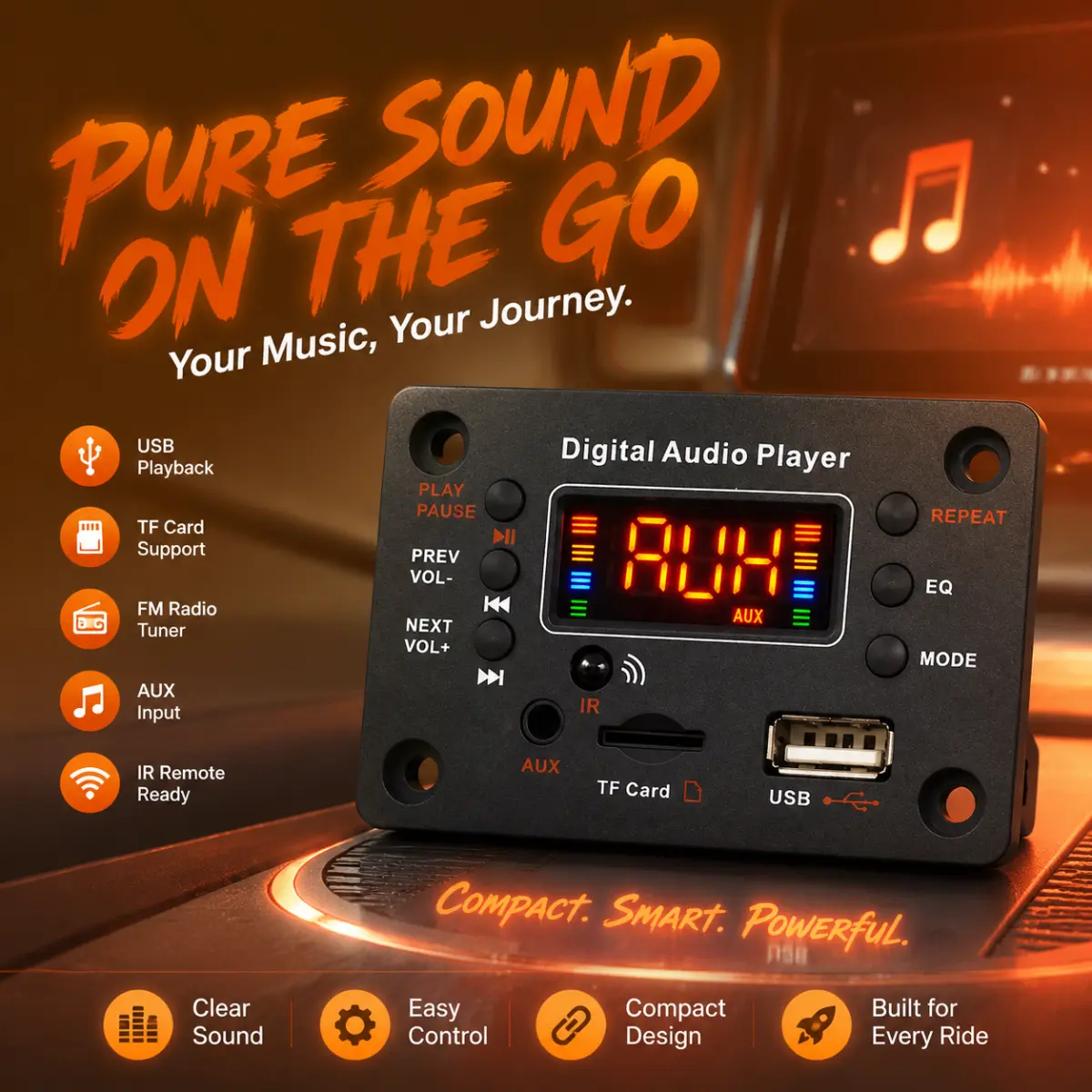Bluetooth Digital Audio Player Module With Spectrum LED Display, USB TF AUX FM Audio Decoder Board, EQ Repeat Volume Control IR Remote Ready For DIY Speaker Car Amplifier Modification