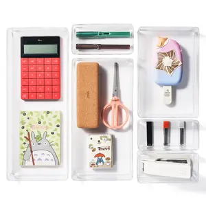 Sorbus Clear Drawer Organizer 6-Piece Set for Makeup, Desk Office Supplies, Vanity, Bathroom, Kitchen Organization, Multi-Purpose Bins