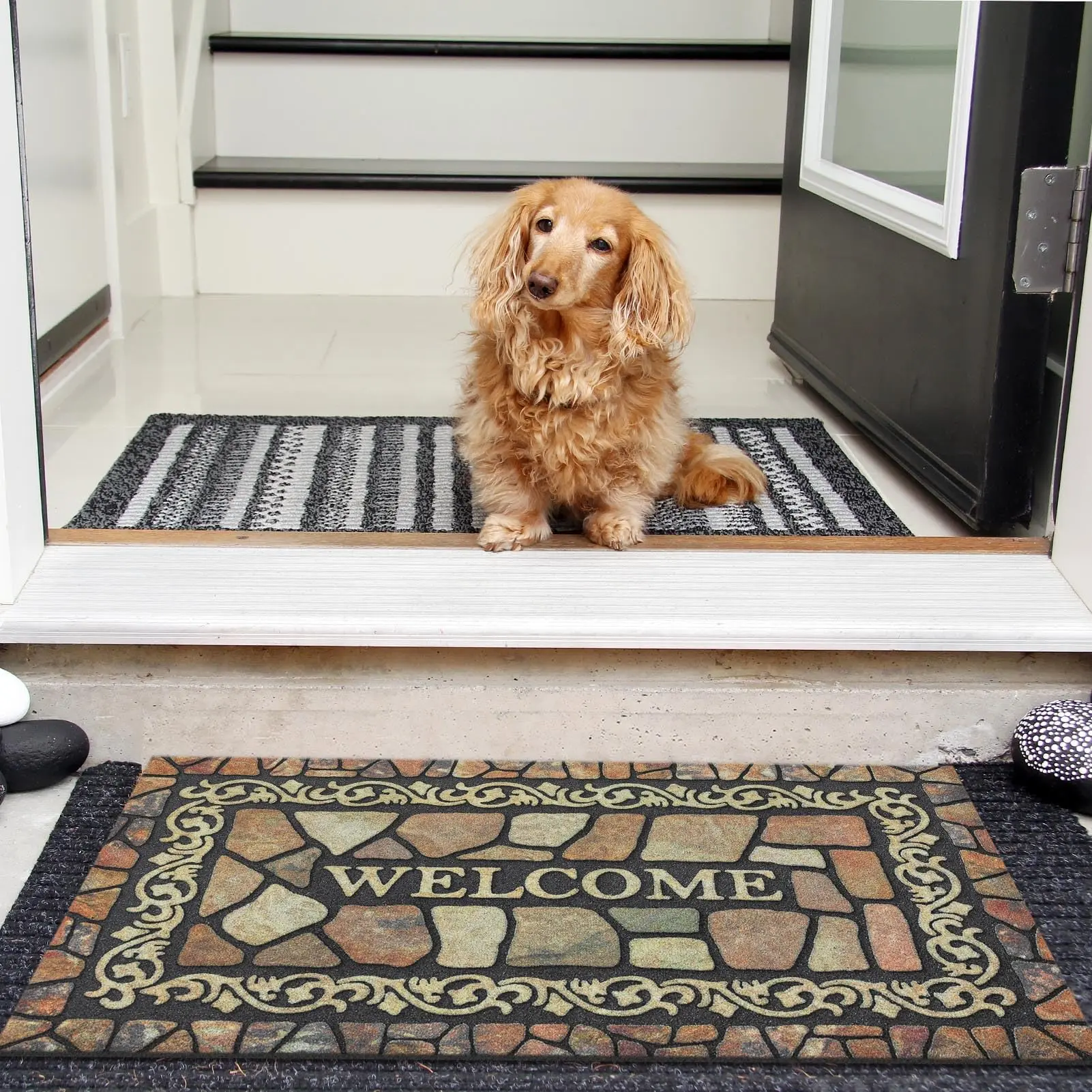 Rectangle Entrance Door Mat Large Entry Way High Traffic Area Doormat Front Door Rugs Outdoors Heavy Duty Welcome Mat Non Slip Rubber Back Low Profile  Bath Decor Room Rock