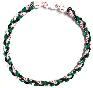 Tornado 3 Rope Energy Necklace Baseball Stitch Clasp Green Black White