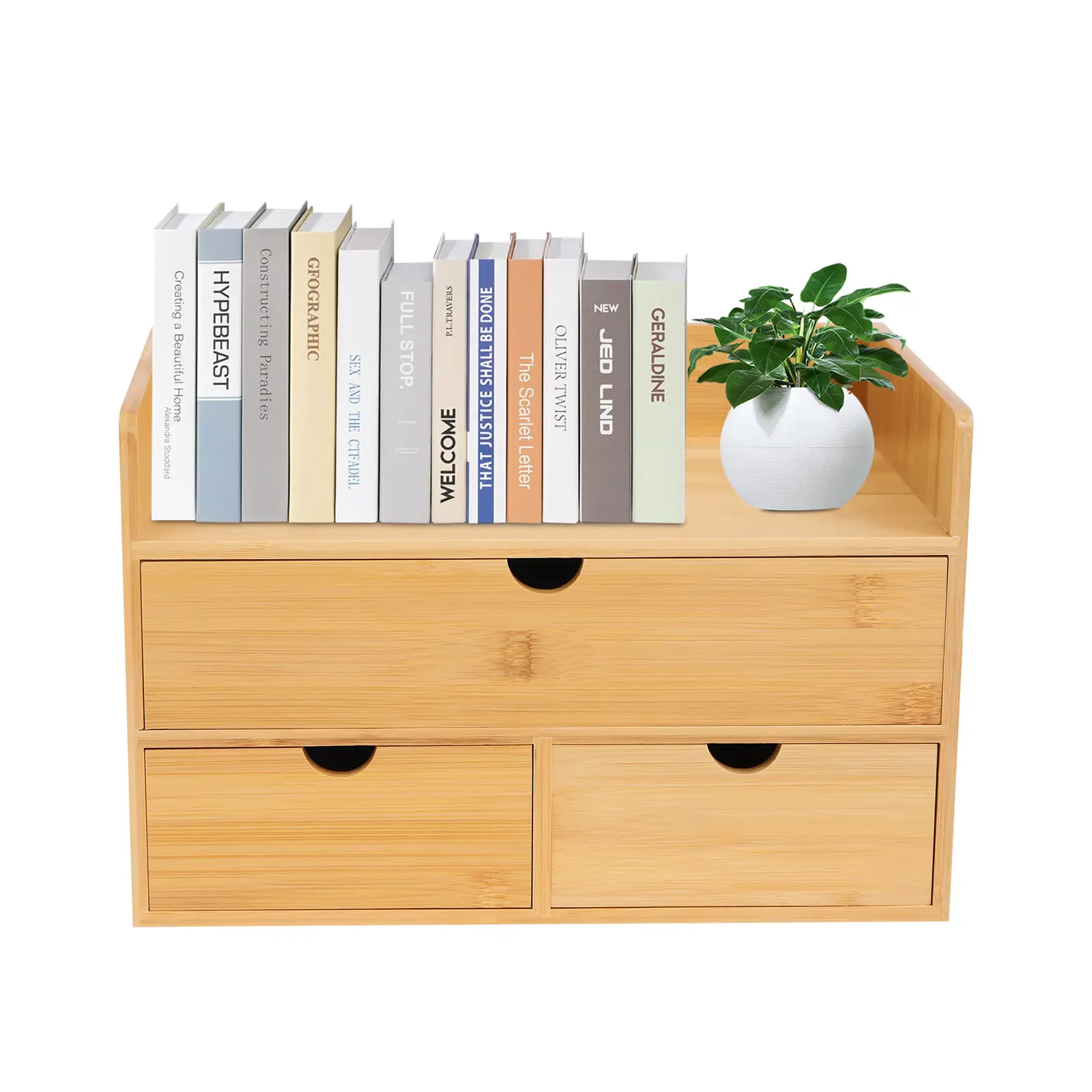 3-Tier Bamboo Desk Organizer, Tabletop Storage Organization Box with 3 Drawers
