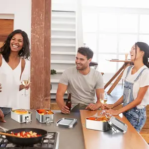 4 Pcs Stainless Steel Food Containers Metal Bento Lunch Box Stainless Steel Food Storage Containers, Lockable Clips to Leak Proof, Reusable Dishwasher Snack Boxes for Work, Picnic (550ml)