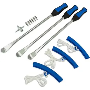 20601A 14.5" Steel Tire Spoons Tool Set, Tire Tools Include 3 Piece Tire Spoons, 3 Piece Rim Protector, Valve Tool, 6 Piece Valve Cores, Motorcycle Tire Changer, Dirt Bike Tire Levers