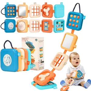 8-in-1 Baby Activity Cube Toy for Toddlers Sensory Busy Board with Animal Clock Carrot Puzzle Shape Sorter Portable Travel Gift for Kids