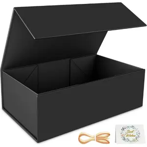 Black Gift Box - Magnetic Closure, Rectangle Collapsible for Groomsman Proposal, Wedding, Christmas, Halloween, Birthday Gift Packaging