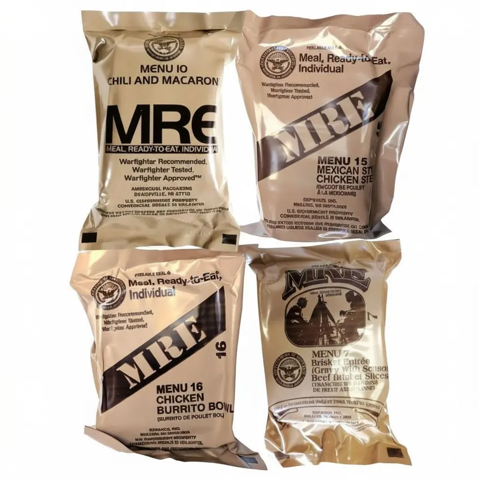 MRE 4 PACK, U.S. MRE Meals, Emergency Supplies, Emergency Food Supply, Survival Food, Freeze Dried Food w/ Flameless Heater, Ready Meals – 4 Randomly Selected meals (Inspection 2025, 2026)