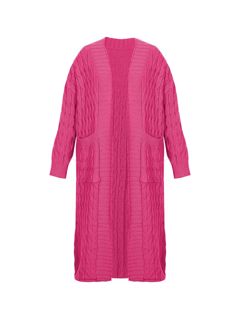 Women's Solid Color Textured Drop Shoulder Pocket Longline Cardigan, Casual Open Front Long Sleeve Knitwear for Fall & Winter, Women's Knit Clothing for Daily Wear, Lady Baggy Cardigans for Women, Womenswear, Casual Knit Top