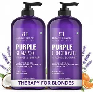 BOTANIC HEARTH Purple Shampoo and Conditioner Set - for All Shades of Blonde, Silver and Gray Hair - Enhances Highlights - Sulfate Free, Paraben Free, 16 fl oz each