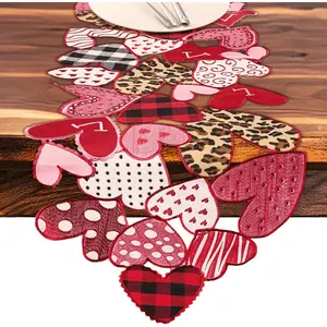 Valentines Day Table Runners for Tables Decorations 36 inches Long , Embroidered Heart Table Runner Romantic for Anniversaries, Engagement,Kitchen Dining Runner Cover for Valentines Day Decor