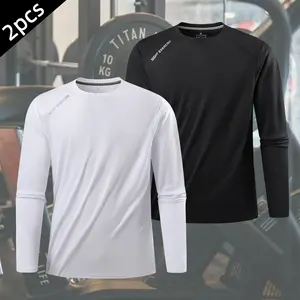 Men's 2PCS Spring & Autumn Long Sleeve Shirt - Letter Print, Reflective Design, Gym Apparel, Active Sportswear, Athletic Workout Clothes for Night Running & Gym Use