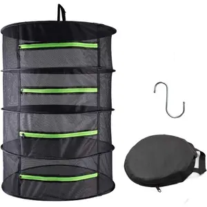 Drying Rack Net Dryer 4 Layer 2ft Black W/Green Zippers Hydroponics Drying Rack Herbs for Plant Bud Seed,Plant Racks for Weed,Mesh Hanging Plant Dry,Herb Dry,for Garden Outdoor Bud Tea