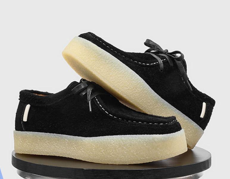 Men's Platform Moccasins Suede Black Height Increase Cream Sole Casual Shoes