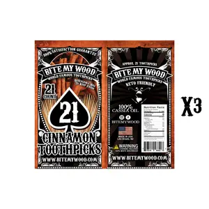 BiteMyWood Birchwood Cocktail Sticks Toothpicks in Plastic Reusable Bag 21 qty x 3 Packs Cinnamon, Mint, CinnaMint, Eucalyptus, Mint, & Wintergreen