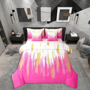 Feelyou 7-Piece Soft Bedding Set - Hot Pink Modern Abstract Art Design, Multi-Size, Breathable Soft Blanket, Yellow White Pink Brushstrokes Graffiti Oil Painting Comforter & Sheets for Teens