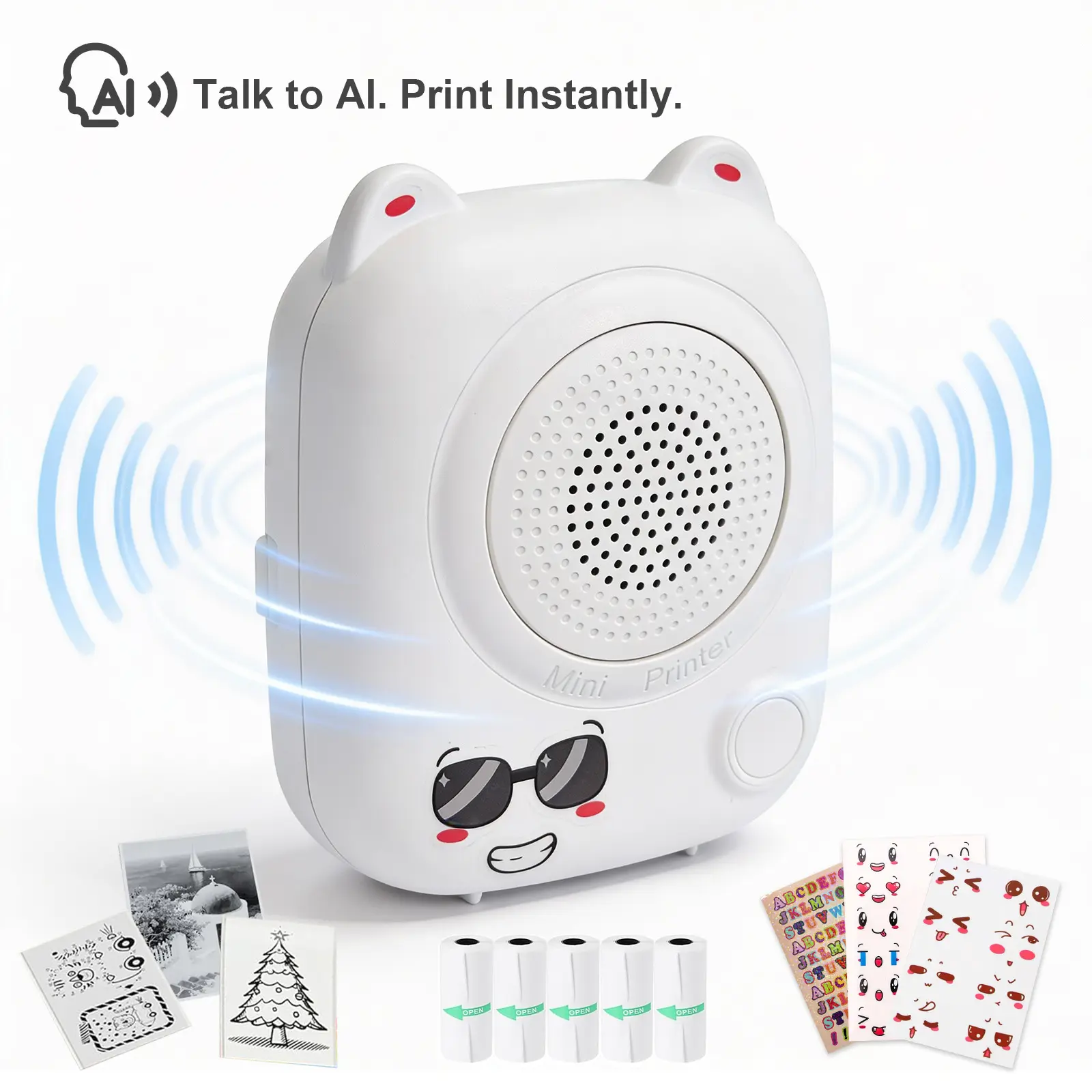 EchoPrint AI Voice Thermal Printer | Inkless B&W Pocket Sticker Maker