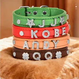 Personalized PU Leather Dog Collars with Name,Custom Rhinestone Dog Collar for Small Medium and Large Dogs,Bling Dog Collar for Pet Gift
