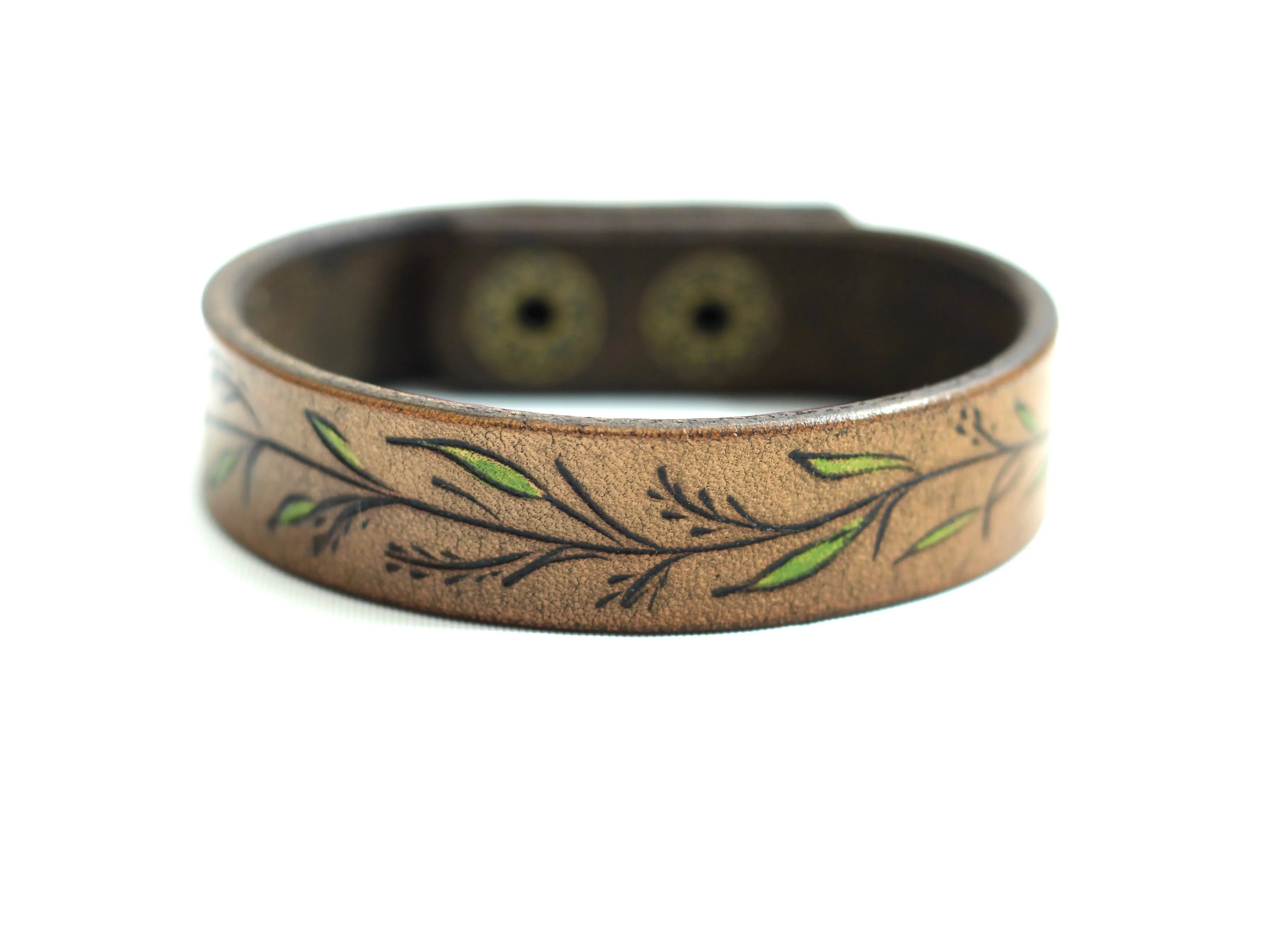 Wildflower Vine Handmade Painted Leather Bracelet Cuff