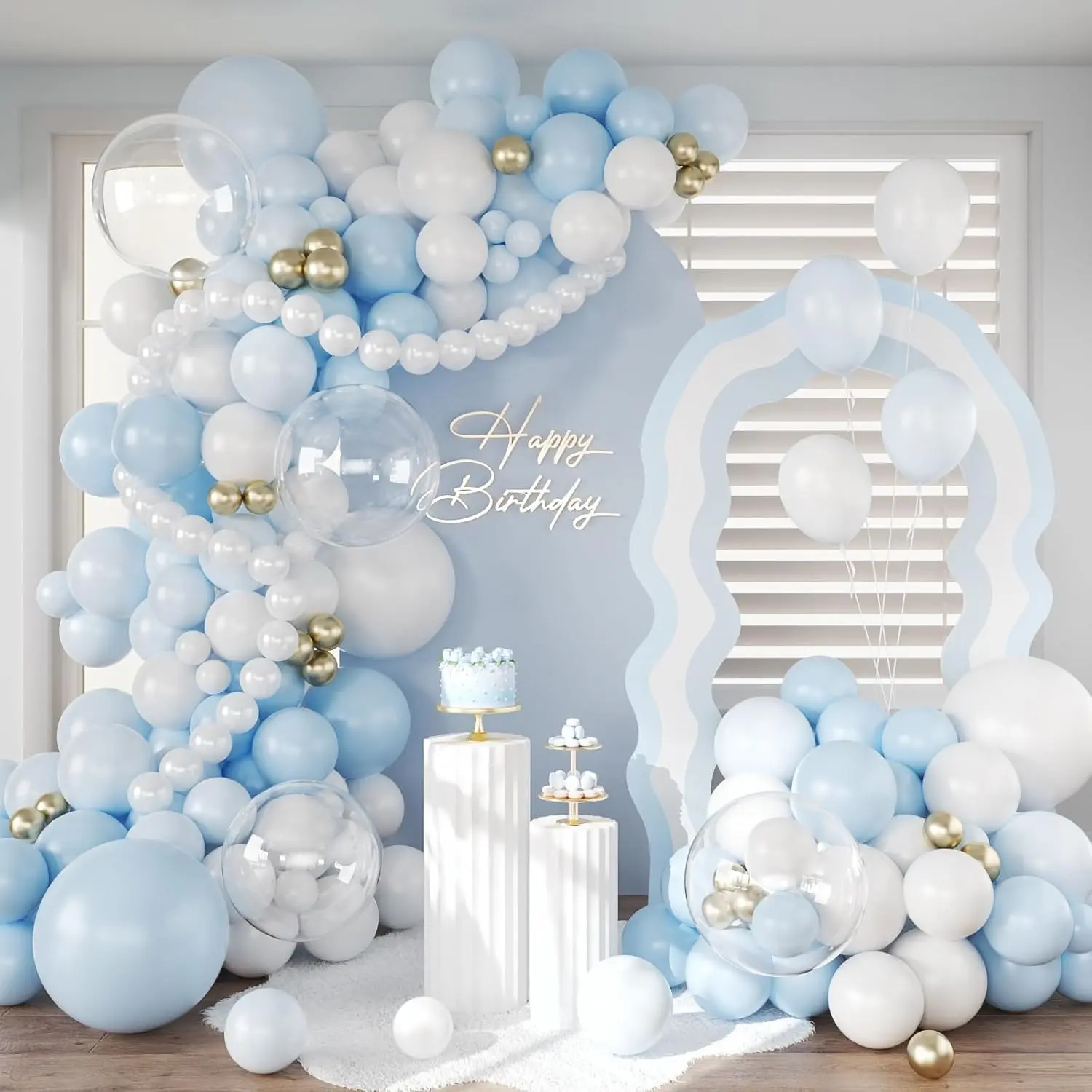 Light Blue and White Balloon Arch Garland Kit, Macarons Blue Pearl White Metallic Gold Balloon for Birthday Bridal Wedding Baby Shower Party Decorations, Balloons Arch, Balloon Arches Decorations, Balloon Party Supplies