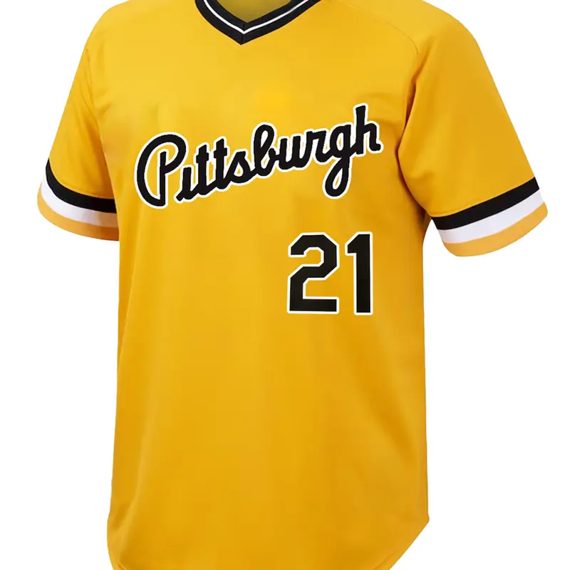 Men's 21 Letter & Number Embroidered Baseball Jersey, Sporty Jersey, Casual Breathable Short Sleeve Baseball Top for Training Competition Party, Unisex Sportswear for Spring & Fall, Athletic Activewear, Embroidery Sportswear