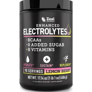 Zeal Electrolyte Powder - 90 Servings | Keto Electrolytes Powder | Zero Sugar, BCAAs, B-Vitamins | Potassium, Zinc, Magnesium | Hydration Powder Recovery Drink | Lemon Berryundefined