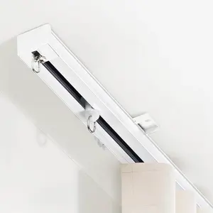 Ceiling Curtain Track, Curtain Track Heavy-Duty, Silent Ceiling Mounted Rail Set for Room Divider with Roller Hooks and Clips for Living Room Bedroom, 3ft-6ft, White