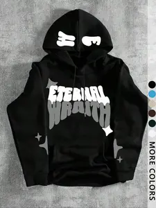 Unisex Streetwear 'eternal' Letter & Star Print Hoodie, Letter Graphic Hoodie, Fall&winter Casual Drop Shoulder Sweatshirt, Y2K Gothic Style, Trendy Fashion Clothing Tops