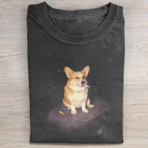 Funny Corgi Smoking T-shirt, Vintage 90s Dog Meme Graphic Tee, Animal Lover Gift, Unisex Fit Design, Gift for Men and Women