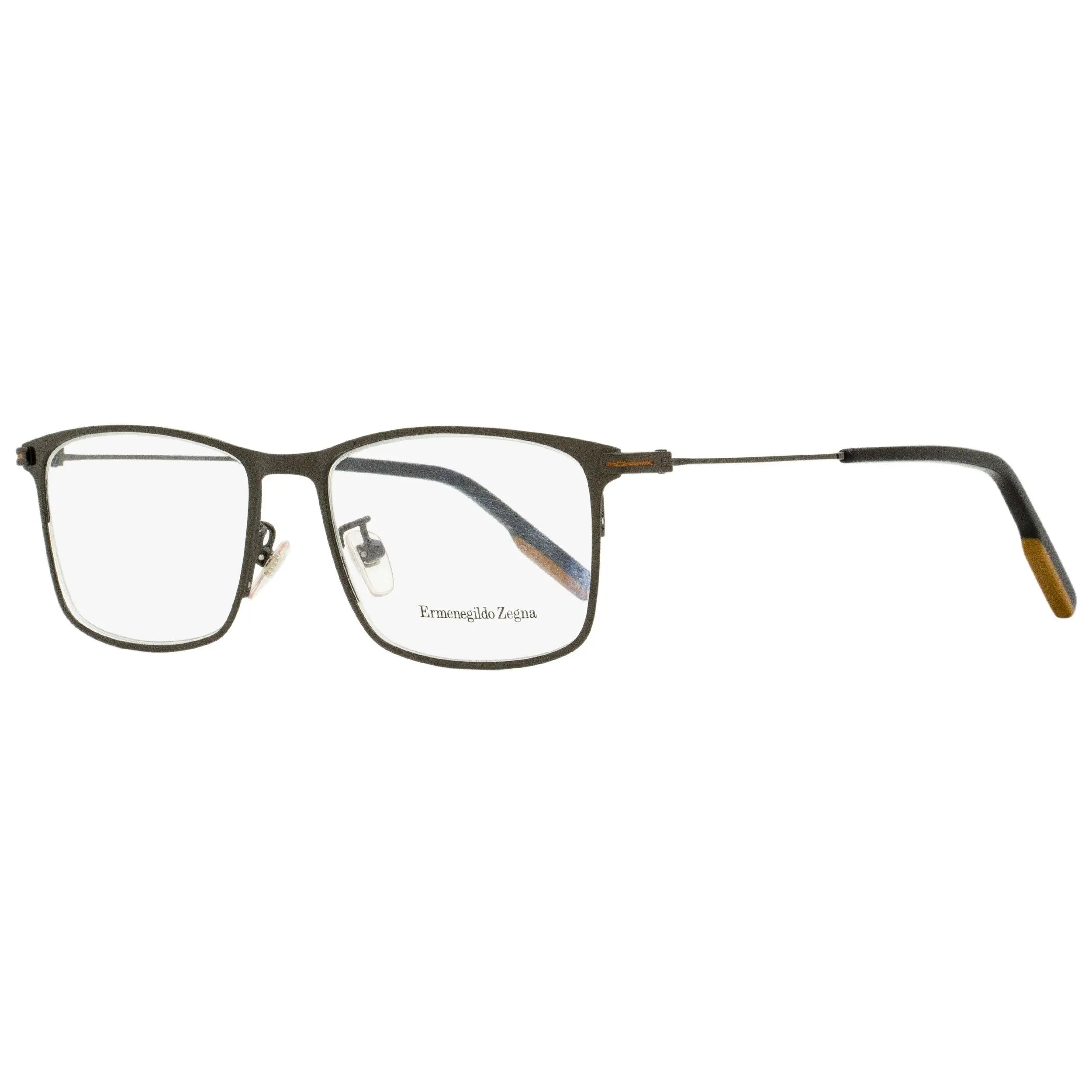 Zegna Rectangular Optical Eyeglass Frames - EZ5154D, 012 Dark Ruthenium-Black, 55mm Metal Frame, Adjustable Nose Pads, Demo Lens, Alternative Fit, Vicuna Stripe