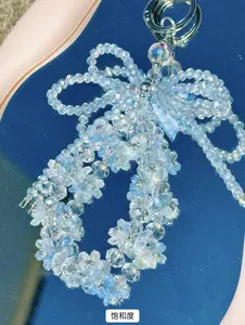 Phonechains Crystal Beaded Keychain with Bow Design for Phone Accessories