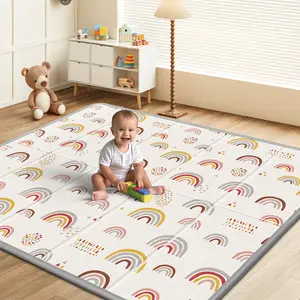 Baby Play Mat, Waterproof Anti-Slip Crawling Mat for Toddlers, Soft Foam Playmat, Reversible Rainbow & Star Pattern, Portable Playpen Mat