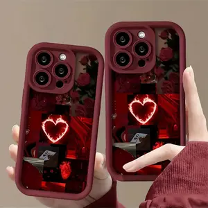A fiery red heart-shaped patchwork rose design phone case, shockproof and wear-resistant, suitable for iPhone 17 Air/16 Plus/15 Pro Max/14 Pro/13/12/11/XS Max/X phone cases, perfect holiday gift choice for family, friends, lovers, and besties TY68