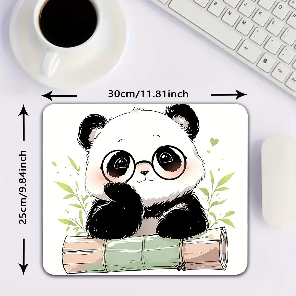 Panda Cute Glasses Cartoon Rubber attern Mouse Pad, Non-slip Base, Suitable for Office, Study, and Gaming, Portable and Durable, Desk Pad