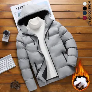 Men's Lightweight Outdoor Windproof Jacket, Men's Stylish Zip-Up Hooded Coat, Thick Warm Cotton Coat, Suitable for Autumn and Winter, Ideal for Cold Weather Casual Fleece Grey Beige