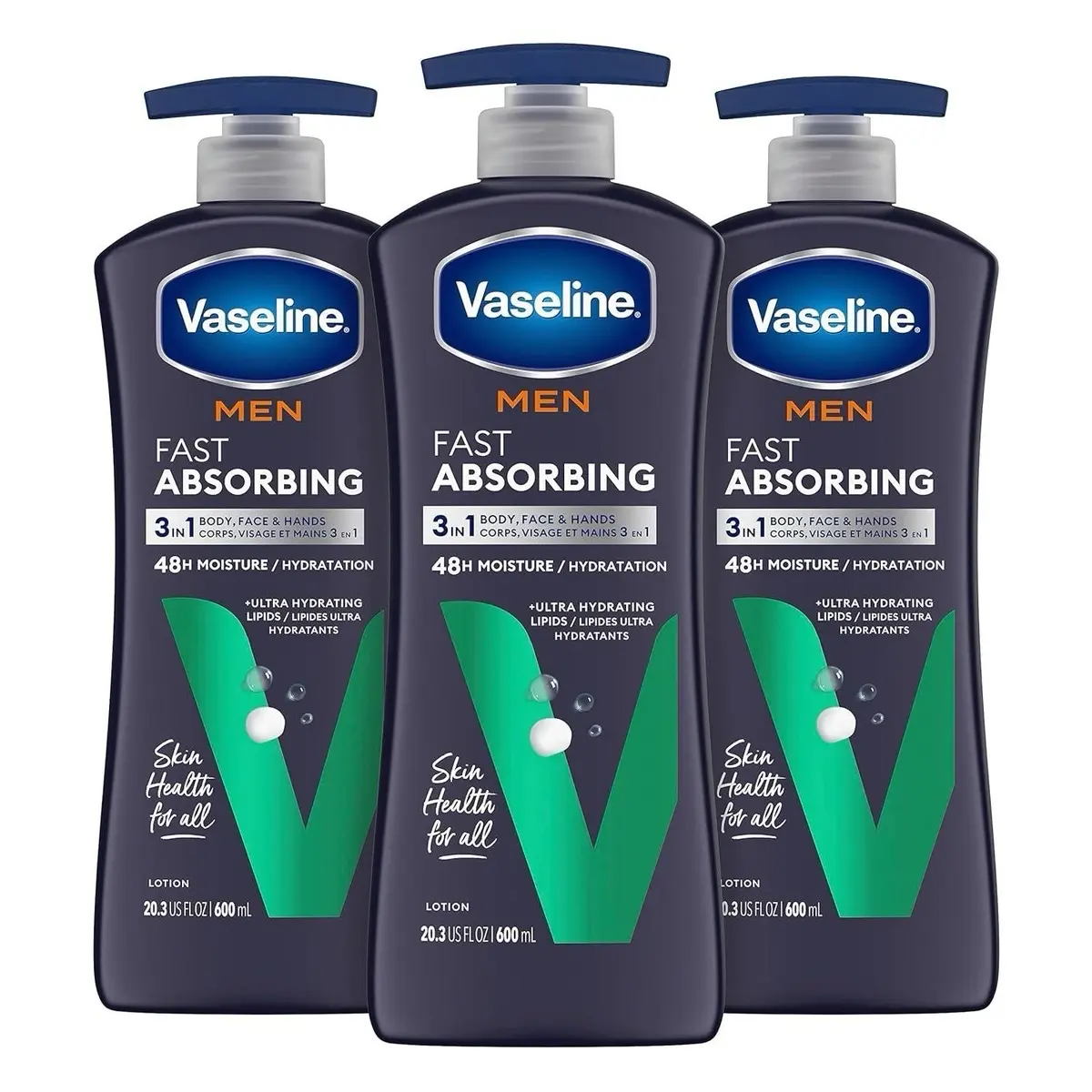 Vaseline Men's Healing Moisture Hand & Body Lotion for Dry or Cracked Skin, Fast Absorbing Non-Greasy Lotion for Men, 20.3 Oz, Pack of 3 - Body Care