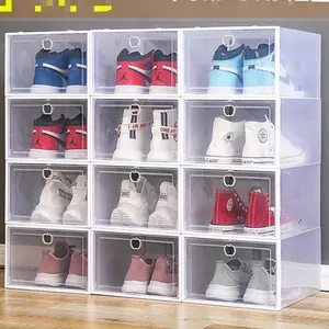 12-Pack Transparent Plastic Shoe Boxes, Thick Dust-Proof Storage, Foldable Shoe Rack, Space-Saving Multi-Layer Organizer, Home & Dorm Use