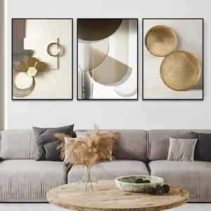 3pcs Abstract & Gold Geometric Posters, Modern Living Room Home Art Unframed Wall Mural, Minimalist Bedroom Canvas Painting