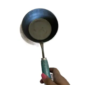 Nepali Iron Egg or Tadka Pan with Blue Handle Traditional Cooking Utensil
