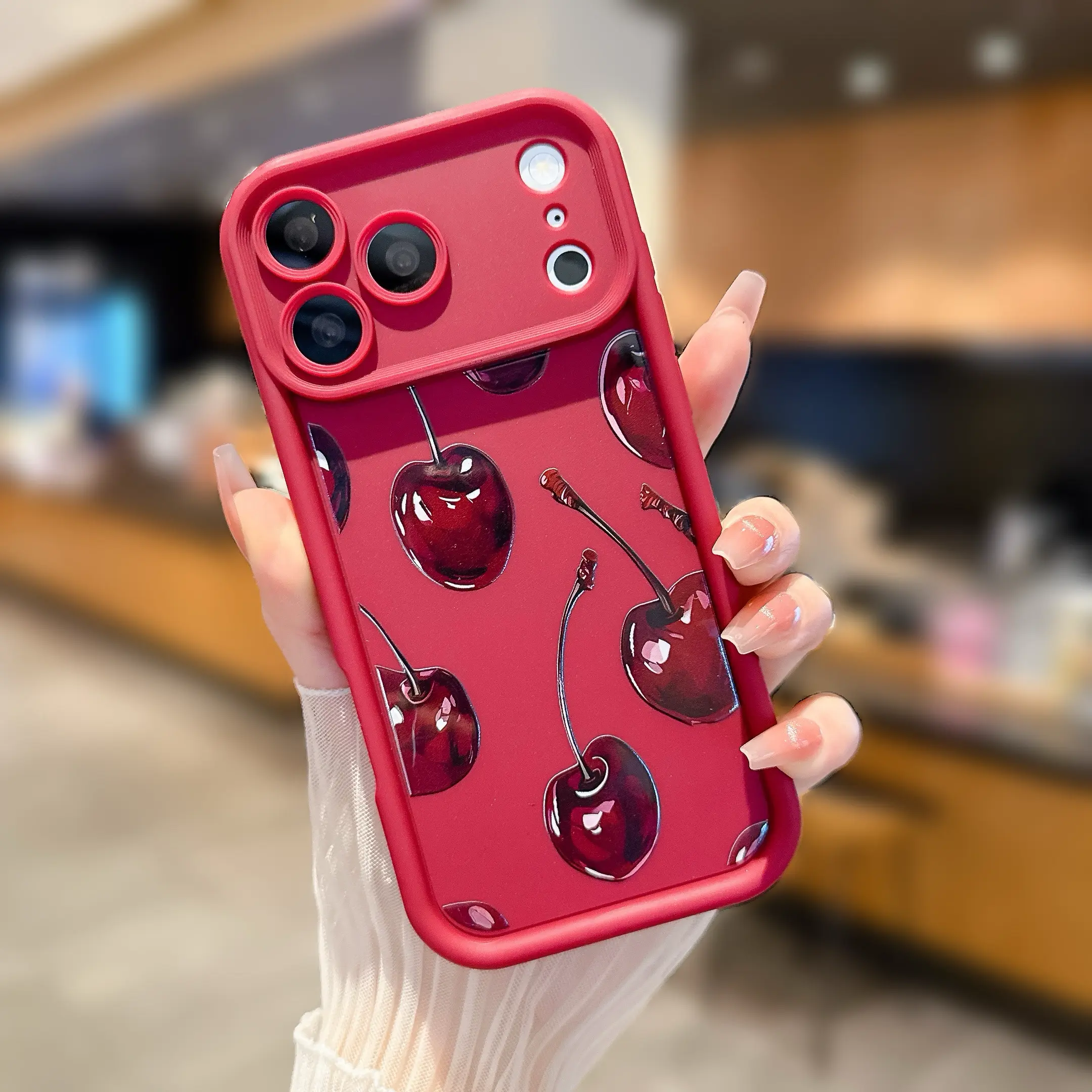 Cherry pattern phone case, full coverage non-slip drop-proof protective case, soft TPU shell, dopamine color scheme phone cover, Korean minimalist phone case compatible with iPhone 17/16/15/14/13/12/11 Pro Max