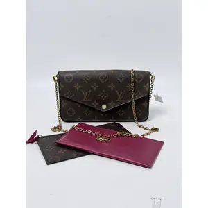 Pre-owned Louis Vuitton Canvas Crossbody Bags Felicie Pochette Monogram Crossbody Wallet on Chain Fuchsia JA490LV
