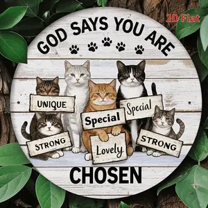 Vintage Cat Themed Round Metal Signs for Rustic Wall Decor with Inspirational Affirmations and Humorous Illustrations for Home Living Spaces