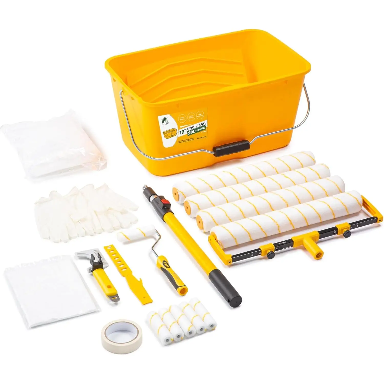 23 count 18 Inch  Roller Kit,18"  Bucket, Small  Roller Set,Microfiber  Roller Covers, Roller Extension Pole,Makes Working on Your Large Painting Projects Easy and Fast