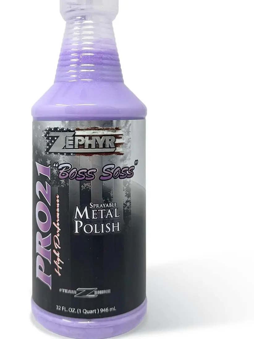 Zephyr - Pro 21 Boss Soss Sprayable Metal Polish - Stainless Steel, Chrome, & Aluminum Polish - Sprayable Metal Polishing for Copper, Silver, Bronze, & More - 32 oz.