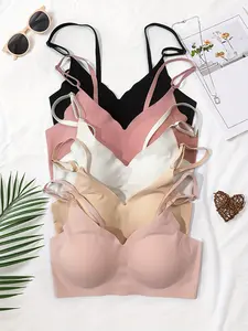 Spring & Summer 5 Pcs Seamless Wireless Bras, Smooth No Show Comfort Bralettes, Versatile Nude & Pink Tone Set for All-Day Wear and Tight Outfits