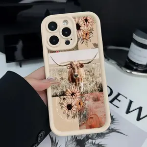 Phone Case Suitable for Iphone 11/12/13/14/15/16/17 Pro Promax Plus Air,Longhorn and Cacti Rugged Durable Shockproof Anti-Scratch Soft Silicone Case