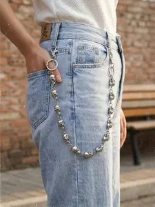 Wallet Keychain Skull Pants Jeans Keychains for Key Wallet Chain Authentic Biker And Punk Rock Appearance Hip-Hop Goth Clothing Accessories Silver Pendant Heavy Duty Keychain
