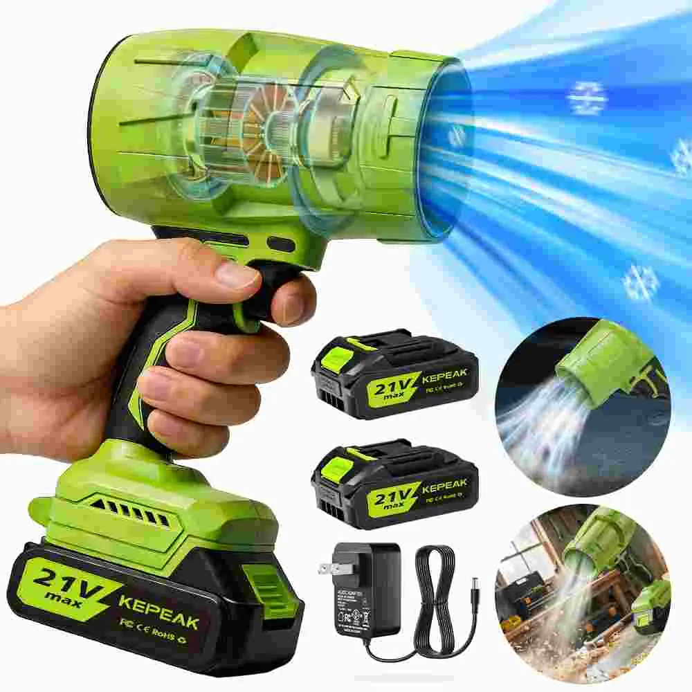 21V Cordless Brushed Air Blower, 10-Cell Battery Pack With 2 Rechargeable Batteries US Standard Plug High Speed Powerful Air Blower For Dust Removal Workshop Cleaning