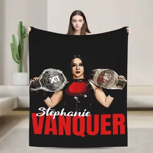 WWE WrestleMania Inspired Stephanie Vaquer Fuzzy Vintage Blanket, Ultra Soft Cozy Throw for Bed Sofa Couch, Lightweight Warm All Season Gift
