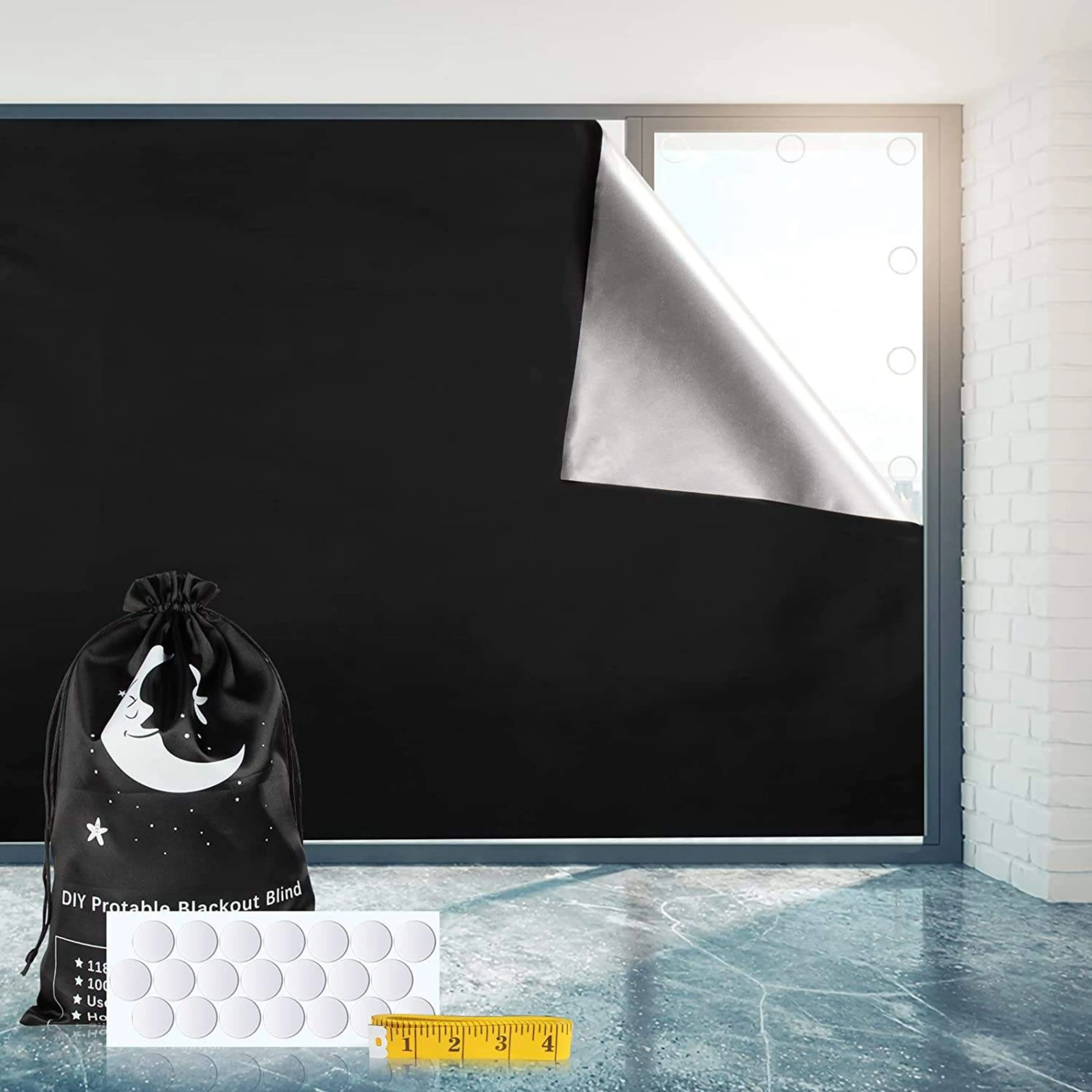 Portable Blackout Curtain (Size 118” x 57”) - Temporary Blackout Curtain Shade Stick On, Completely Blackout Material Window Cover for Travel Use