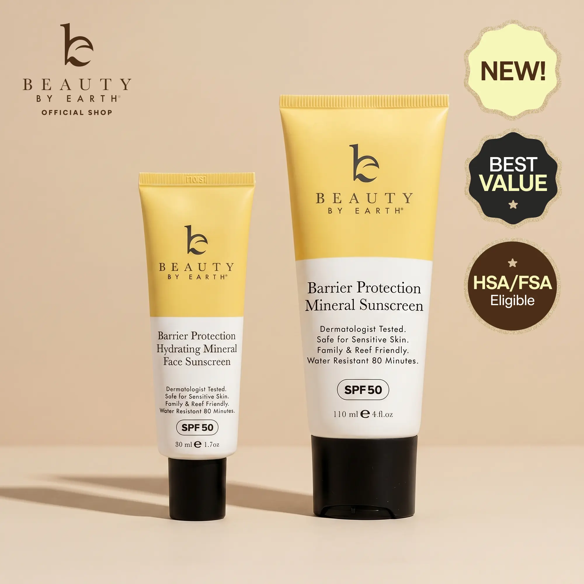 Beaut by Earth Barrier Protection Mineral Sunscreen Duo (SPF 50) - No white cast Daily Hydrating Lightweight sunscreen