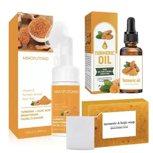 Turmeric Skin Care Kit, 5 Counts/set Facial Cleansing Pads & Soap & Oil & Cleansing Mousse & Facial Cleanser & Lathering Net, Skin Care Kit for Women & Men, Turmeric Face Wash